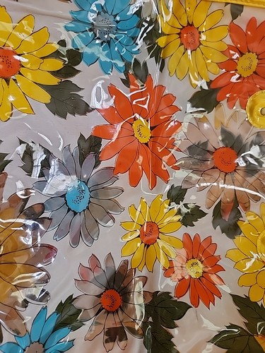 Retro Tote Bag Clear Vinyl Plastic Daisies Flower Power 14"x12.5" Hip Boho - Picture 3 of 9