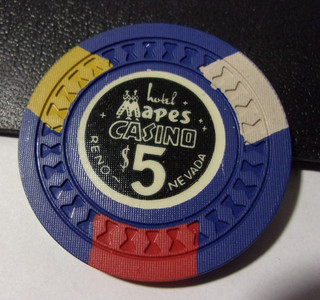 HOTEL MAPES CASINO (1957) $5 hotel casino gaming poker chip Reno NV