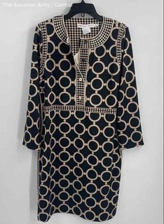 Gretchen Scott Womens Black Tan Everywhere Dip Dot 3/4 Sleeve Sheath Dress Sz L