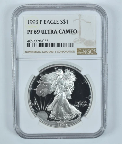 1993-P American Silver Eagle PF69 UCAM NGC Brown Label