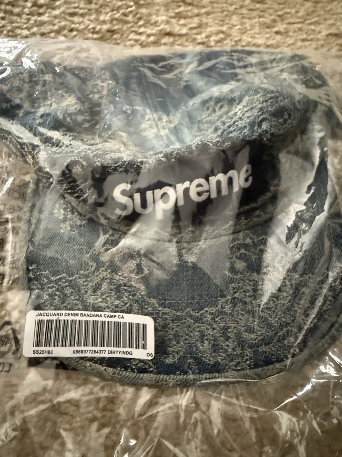 Casquette de camp en denim jacquard Supreme Bandana bleue EN MAIN PRÊTE À EXPÉDIER