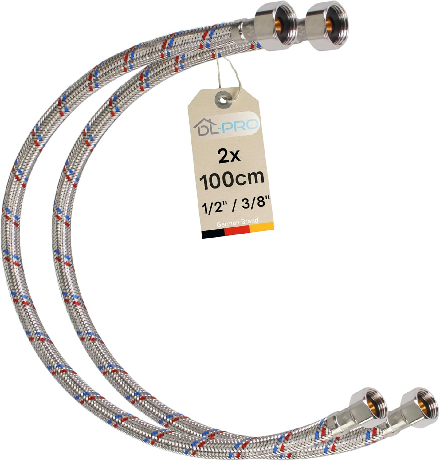 Tubi Flessibili 100cm 1/2 Maschio 3/8 Femmina Acciaio Inox Antiruggine