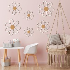 6 Pcs Daisy Wall Decor Wooden Daisy Wall Sculptures Art Flowers Signs Hanging...