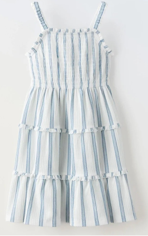 NWT Zara Kids TEXTURED PRINT DRESS blue STRIPED - REF 2548/604 - size 13/14