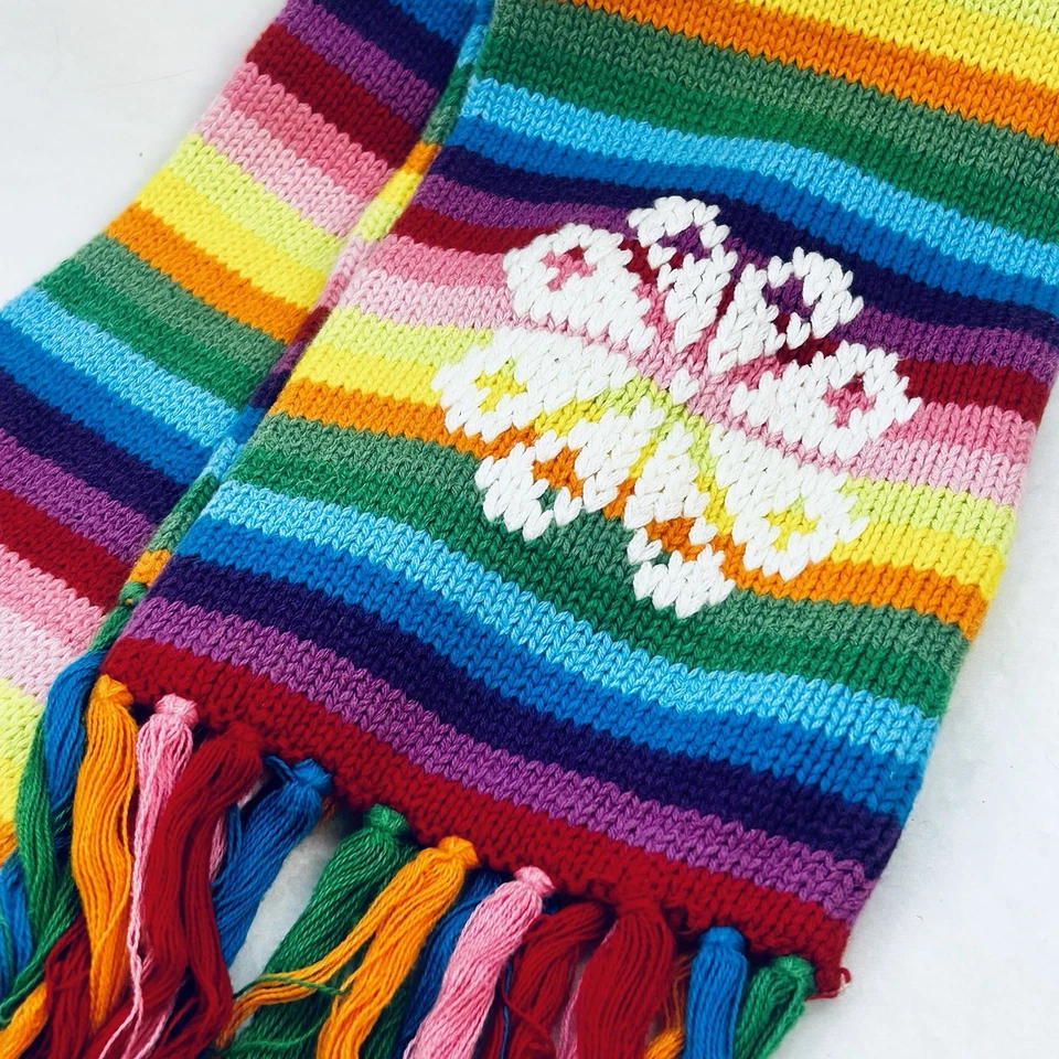 Bufanda arco iris Gap Kids copo de nieve doble grosor 62x5" + flecos brillante colorido Foto 3 de 4