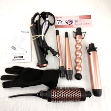 Wavytalk 5 in 1 Curling Iron Curling Set Curling Brush + 4 Wands Glove Pouch Box