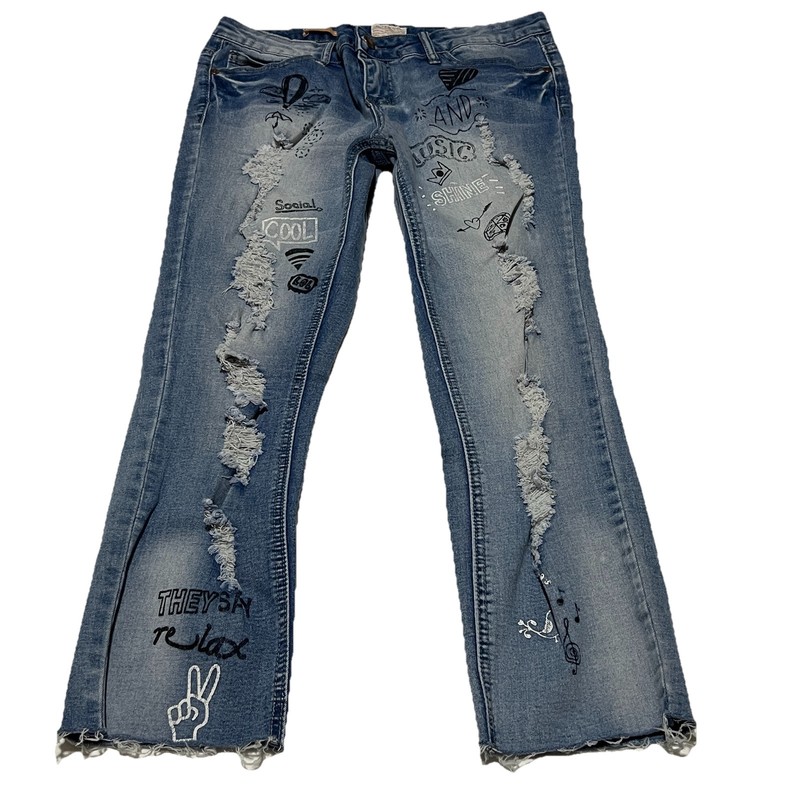 Elite Jeans Skinny Low Rise Destroyed Fray Crop Jeans Women's Measured 30 x 24