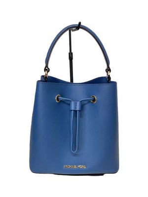 MICHAEL KORS Shoulder Bag Leather Blue Solid Dark Chambray Drawstring Bag