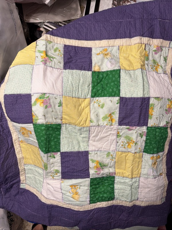 Handmade Super Cute Baby Quilt Purples Yellow  Green Baby Duck Design