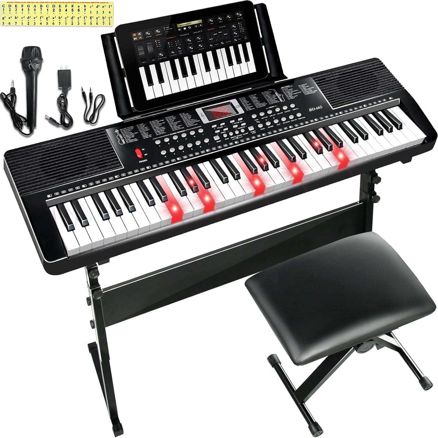 61 Key Keyboard Piano for Beginners with Lighted Keys & Stand