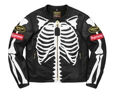 Men's New Black Skeleton Bones Biker Racing Genuine Cowhide Leather Jacket