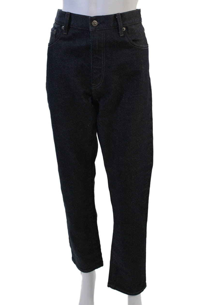 Uniqlo Mens Straight Ankle Jeans Dark Blue Button Mid Rise Size 32Free Shipping in US $100+ Orders | $6.95 Orders Below