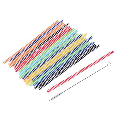 25x bunte wiederverwendbare Hart Acryl Ringe Glas Strohhalme + 1x
