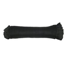 QNR 3/16" Black Polyester Rope, Solid Braid Dacron Utility Rope, 100 ft