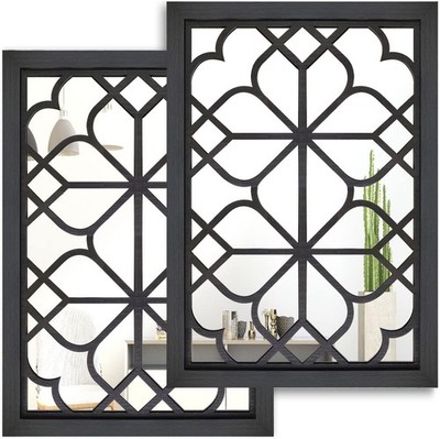 2 Pc Rectangular Mirrors Wall Mounted Unique Carved Shape Home Decor in 5 Colors