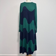 Uniqlo Marimekko Green Blue Waves Wool/Acylic Jumper Dress XL UK 16