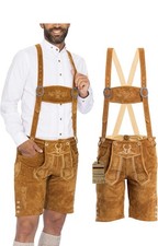 Lederhosen men leather Authentic German Octoberfest Outfit Short Light Brown