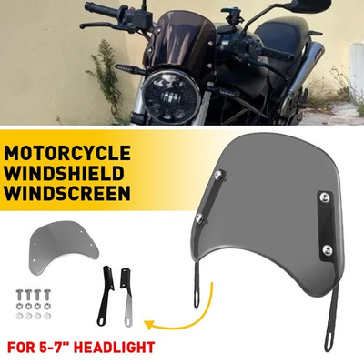 #ad Smoked Motorcycle Windshield Windscreen Universal Fits For 5 7#x27;#x27; Round Headlight $19.99