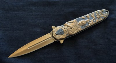5  Knights Templar Pocket Knife Full Metal 4  Blade Spear Point Spring Assist