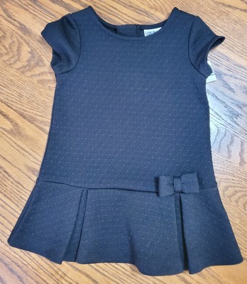 NEW OSHKOSH GENUINE KIDS 18M GIRLS FORMAL DRESS BLACK CAP SL DROP WAIST BOW ZIP