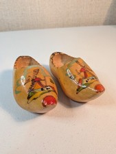 Vintage Wooden Clogs Dutch Holland Hanging Shoes Hand Carved Painted Windmill