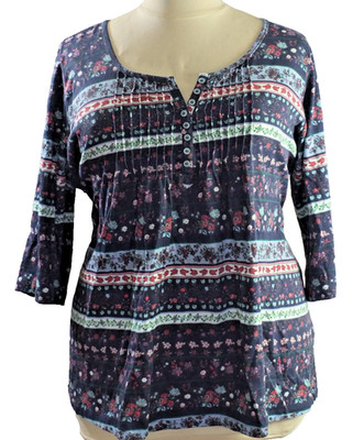 NEW Woman Within Multi-Color Plus Size 1X Blouse Babydoll Pintucks Cotton Blend