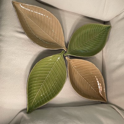 Home Trends Tahitian Leaf Platters Ceramic Set 4 2 Green 2 Tan