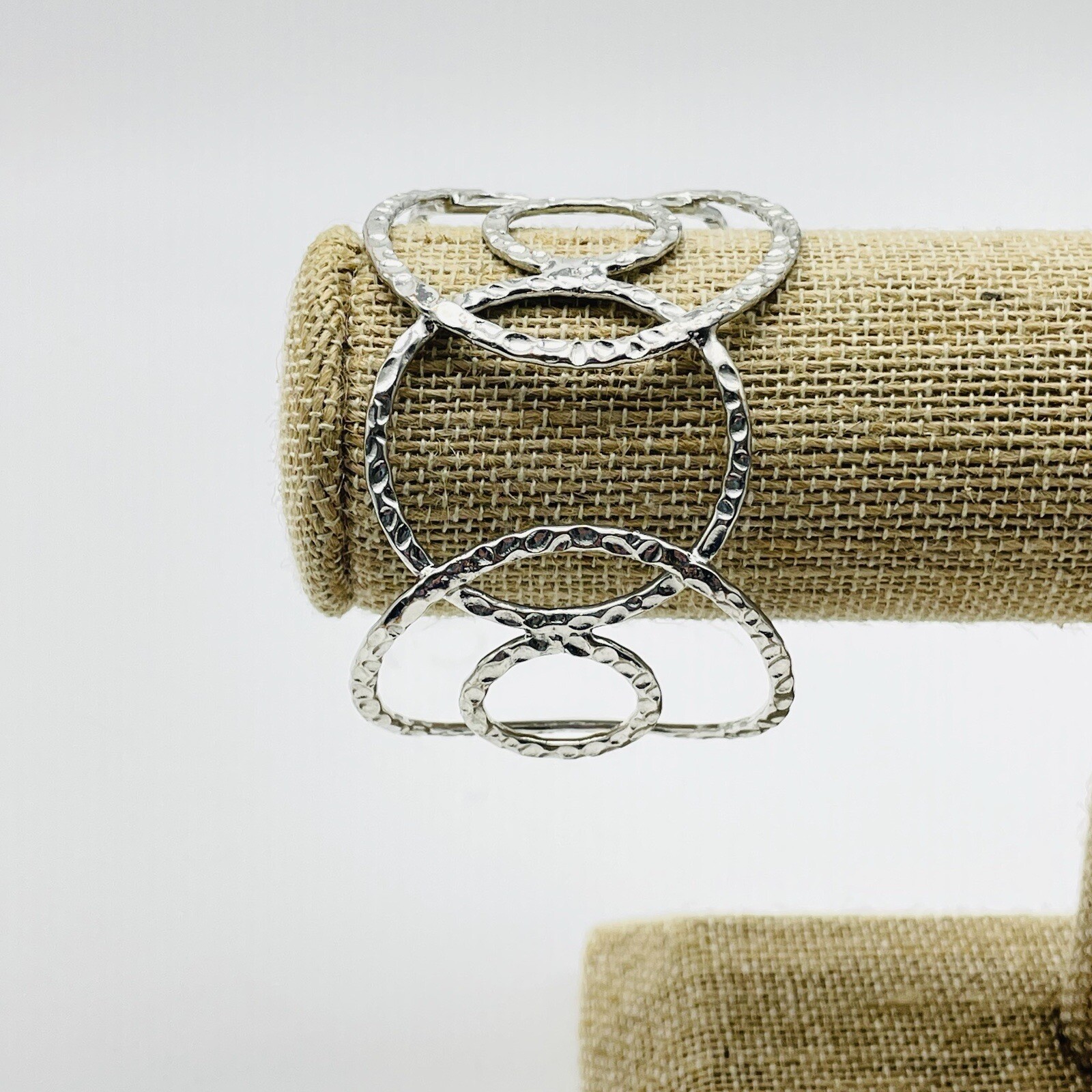 Silver Tone Hammered Open Circle Cuff Bracelet Mo… - image 1