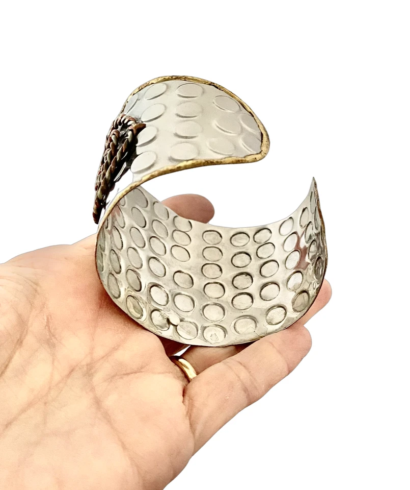 Brazalete Brazalete 2.25" W Tono Plata Simulado Semi Precioso Étnico Inspirado Tribal Foto 3 de 4