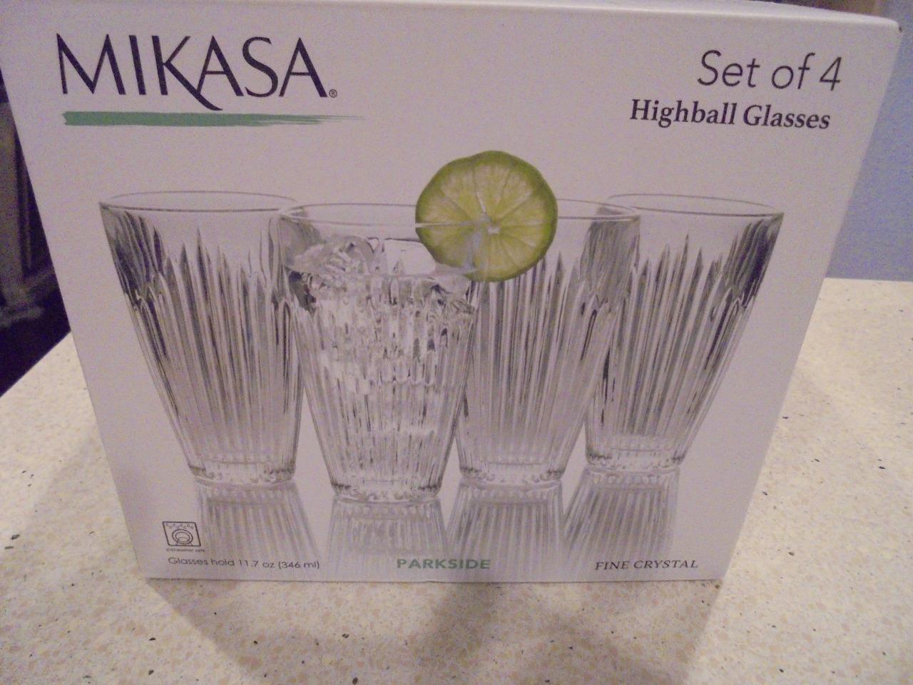 4 Mikasa Parkside highball crystal glasses new in box low fast