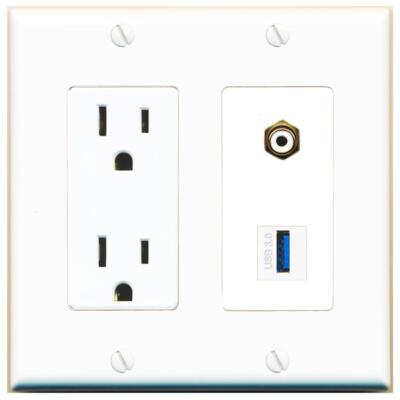 RiteAV Power Outlet and RCA-WHITE USB-3 Wall Plate Decorative [White]