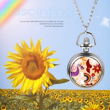 Women Girls Cute Silver Plated Quartz Pocket Watch Necklace Chain Christmas Gift
