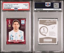 Pegatinas Panini FIFA 2022 con Qatar #ARG20 Lionel Messi edición Oryx PSA 9 como nuevas