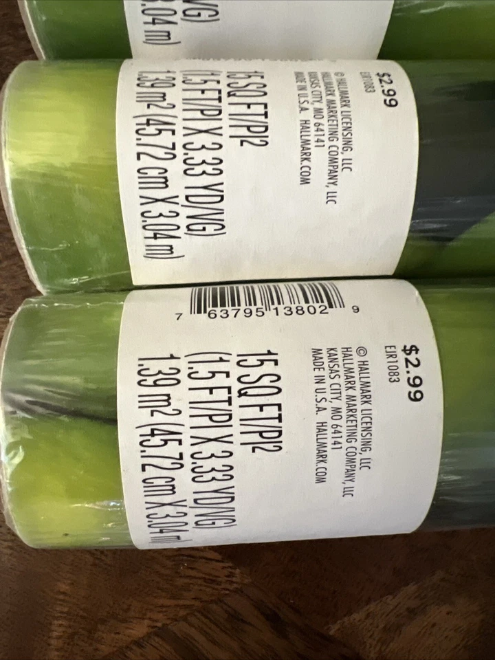 Hallmark Wrapping Paper GREEN APPLE with Cutlines on Reverse 3 Rolls 45 Sq Ft - Image 4 of 4