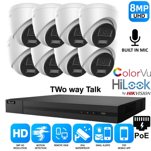 HIKVISION 8MP 4K COLORVU 2 WAY AUDIO CCTV SYSTEM KIT IP POE NVR SMART CAMERA KIT - Picture 1 of 24