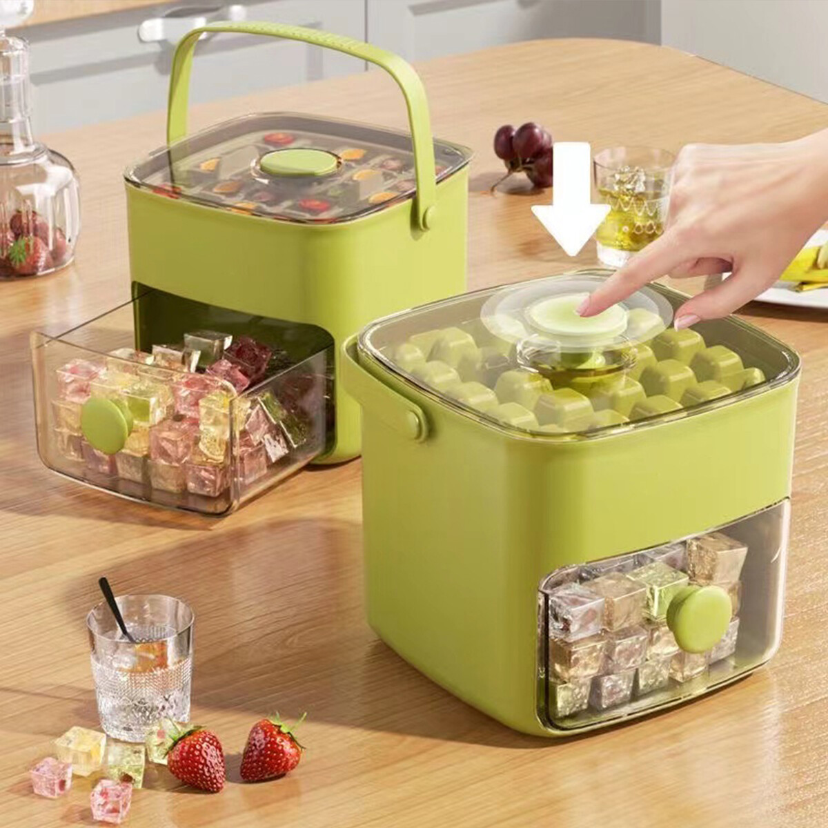 Ice Cube Trays for Freezer Ice Cube Tray with Lid and Bin 2 layers of 48 cells