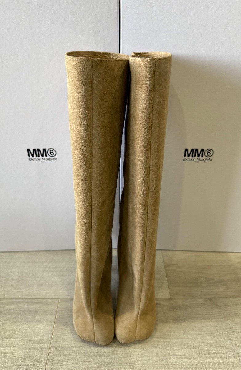 MM6 MAISON MARGIELA Tan Anatomic Suede Tall Boots 38.5 | eBay