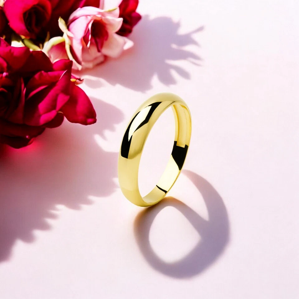 14k Solid Yellow Gold 4mm Classic Dome Wedding Band Dainty Plain Wedding Ring - Image 3 of 4