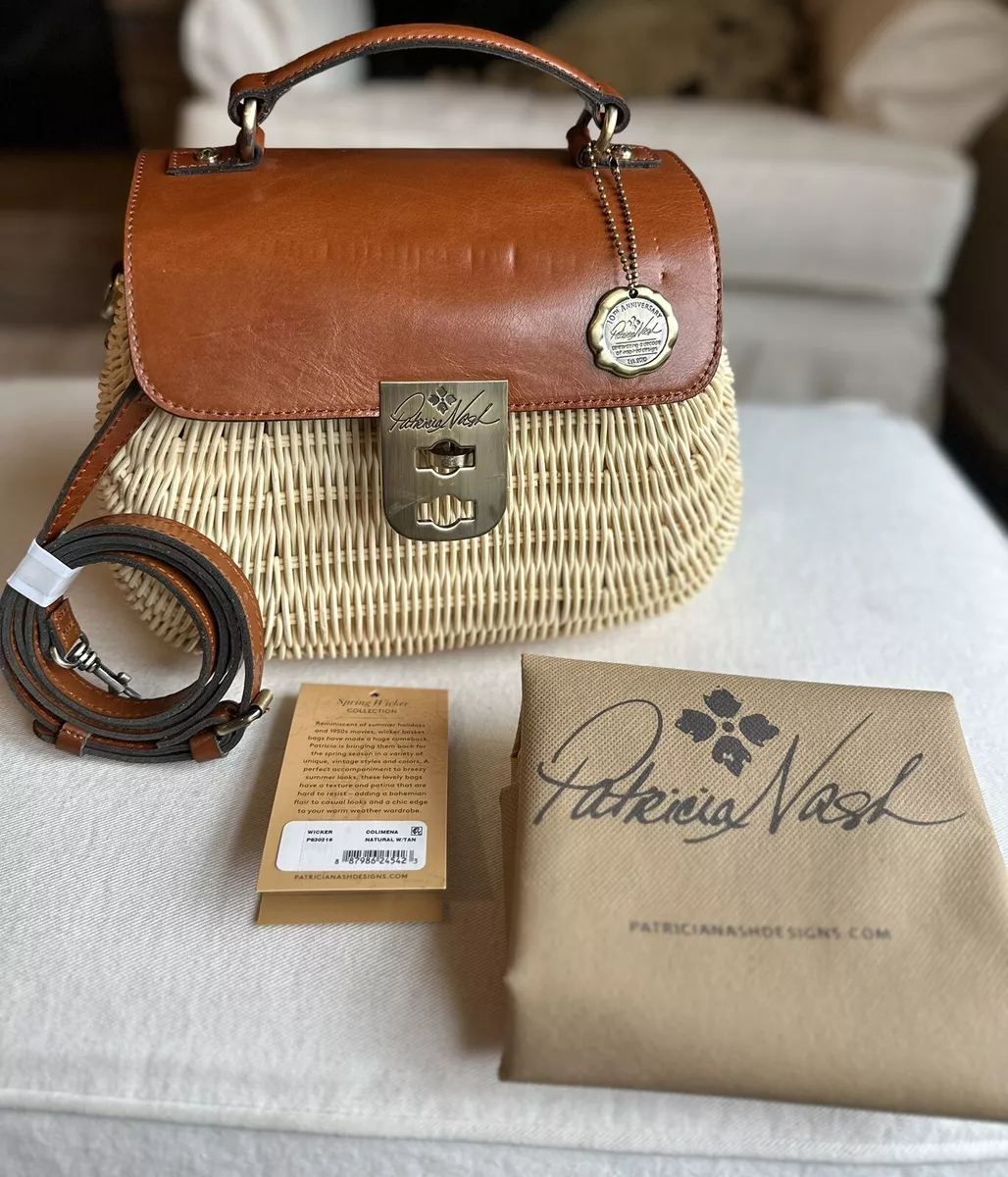 Patricia Nash Colimena Tan Leather and Woven Wicker Handbag