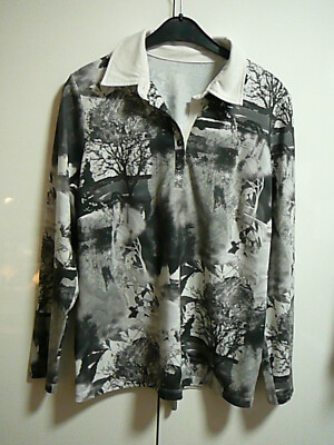 C AproductZ Polo-Shirt Tunika Gr 40 grau weiß schwarz Landschaft Bäume + Fehler