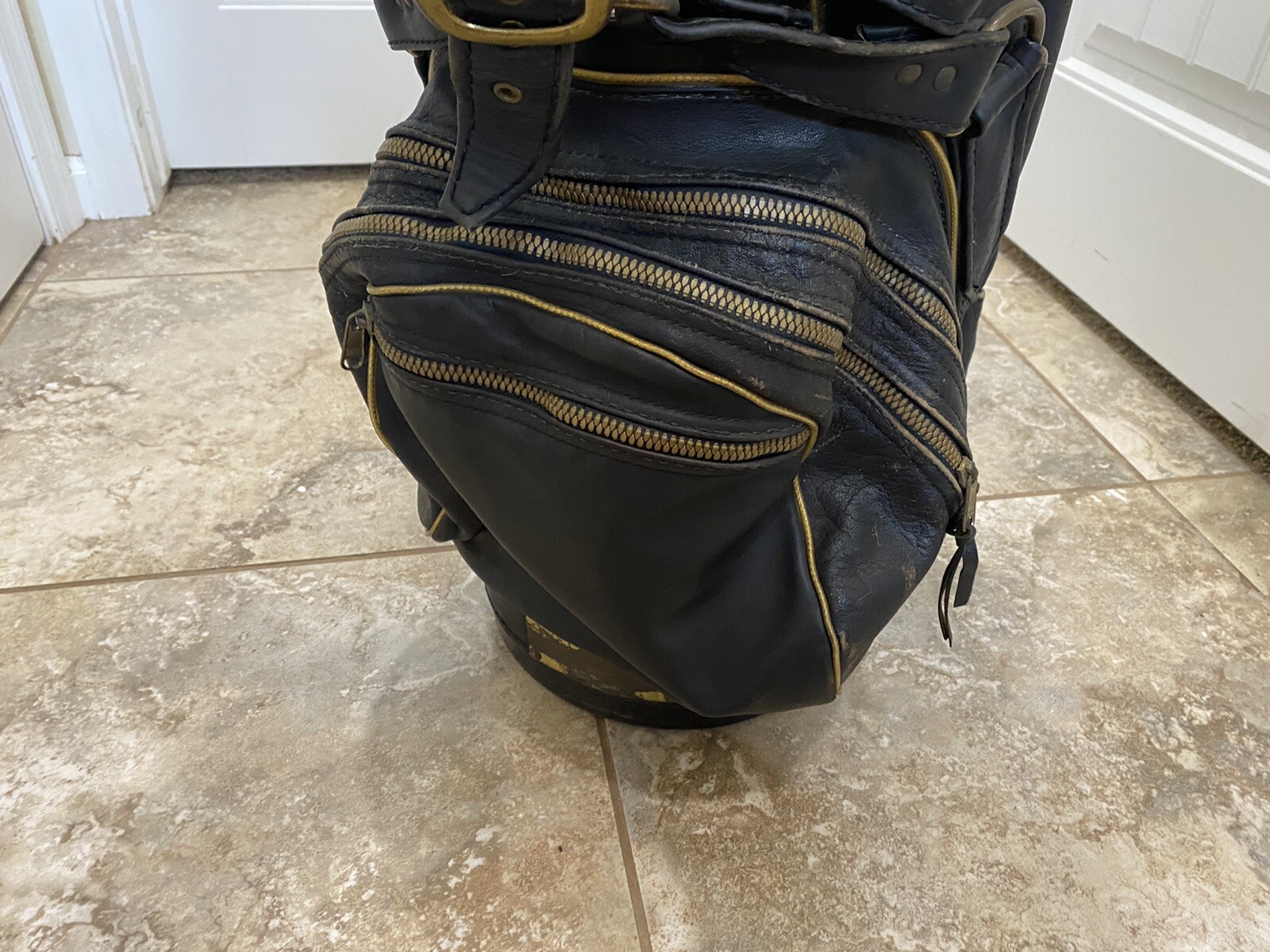 RARE Vintage Belding Sports GENUINE KANGAROO LEATHER GOLF BAG BLACK 10