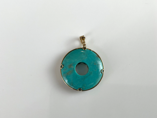 Turquoise Pendant 9ct Gold Turquoise Donut Gold Pendant with Clip Bail - 第 7/20 張圖片