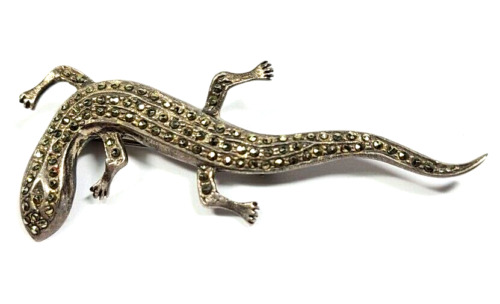Vintage Sterling Silver and Marcasite Lizard Pin … - image 1