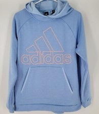 Adidas Climawarm Womens Medium Blue Pink Spell Out Hoodie Sweatshirt