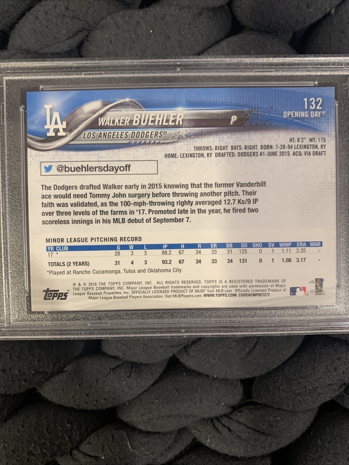 2018 Topps Baseball #132 Walker Buehler Rookie Card RC PSA 10 Gem Mint Pop 43 view 24