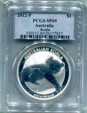 2012-P Australia 1 uncja Srebrny Bulion Koala 1 $ PCGS MS69