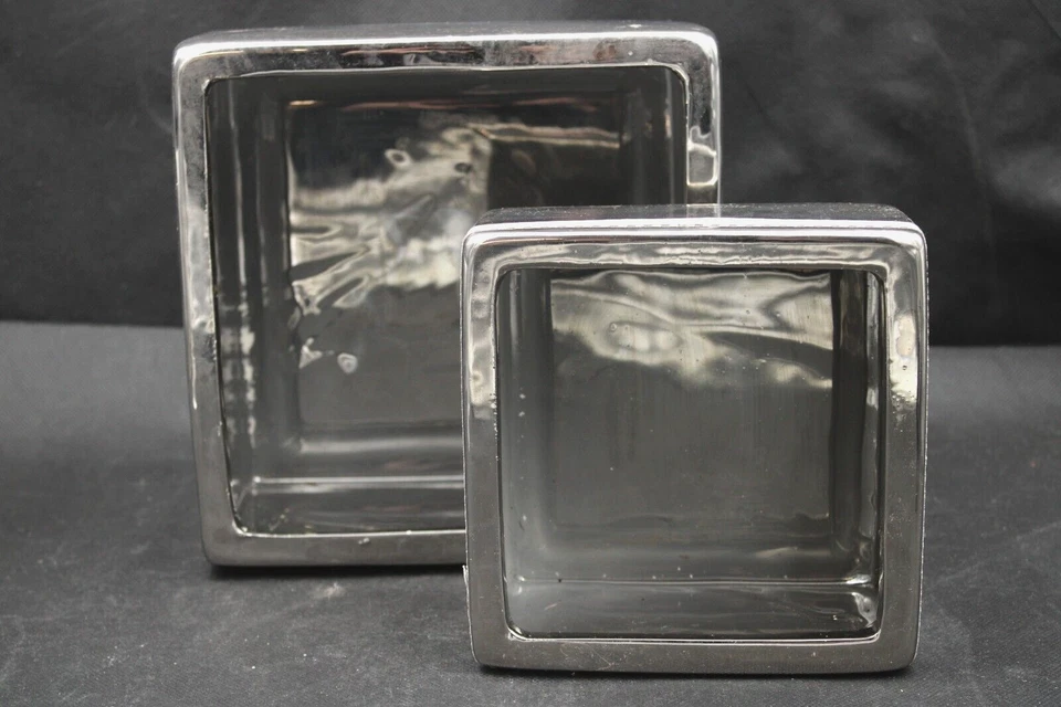 2x Blumentöpfe Übertopfe aus Keramik Spiegel Silber Set groß & klein Deko modern - Bild 2 von 4