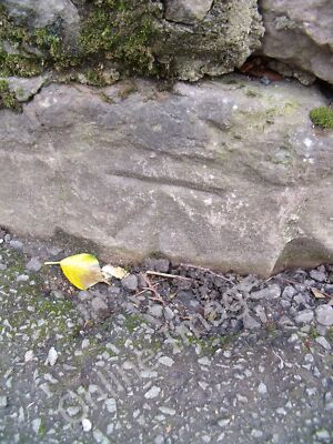 Photo 6x4 Benchmark on Dickie's Yard boundary wall, Bangor This benchmark c2011