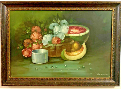 FLORAL STILL LIFE Oil Painting on Canvas Signed Wm Steiner William Orig 29 x 41''