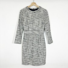 J Crew Tweed Sheath Dress Long Sleeves Crew Neck White Black Sz 0